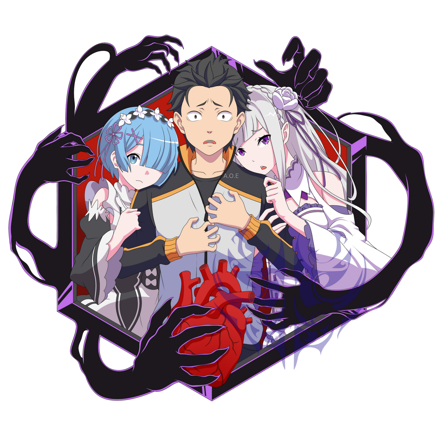 Crows, sharks and heart pin in hand